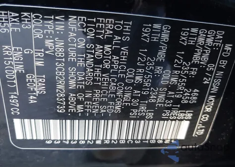 2024 Nissan Rogue Sl Intelligent Awd z USA, uszkodzony, nr VIN JN8BT3CB2RW283739